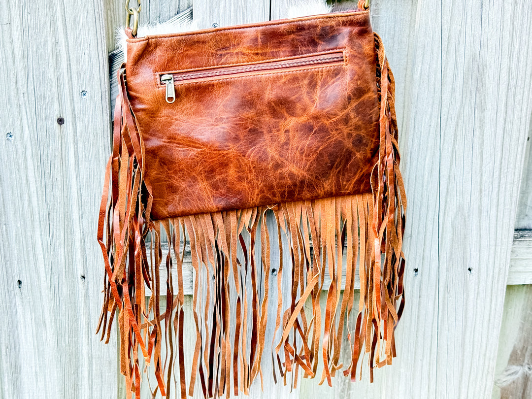 Hey Stud | Hair on Cowhide Leather Studed Fringe Crossbody Purse