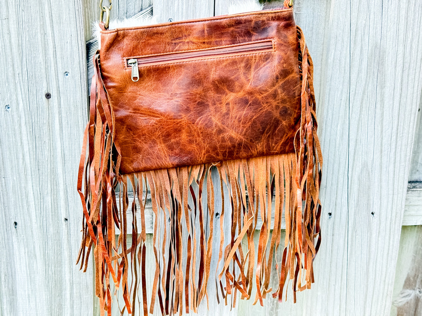 Hey Stud: Hair on Cowhide Leather Studed Fringe Crossbody Purse