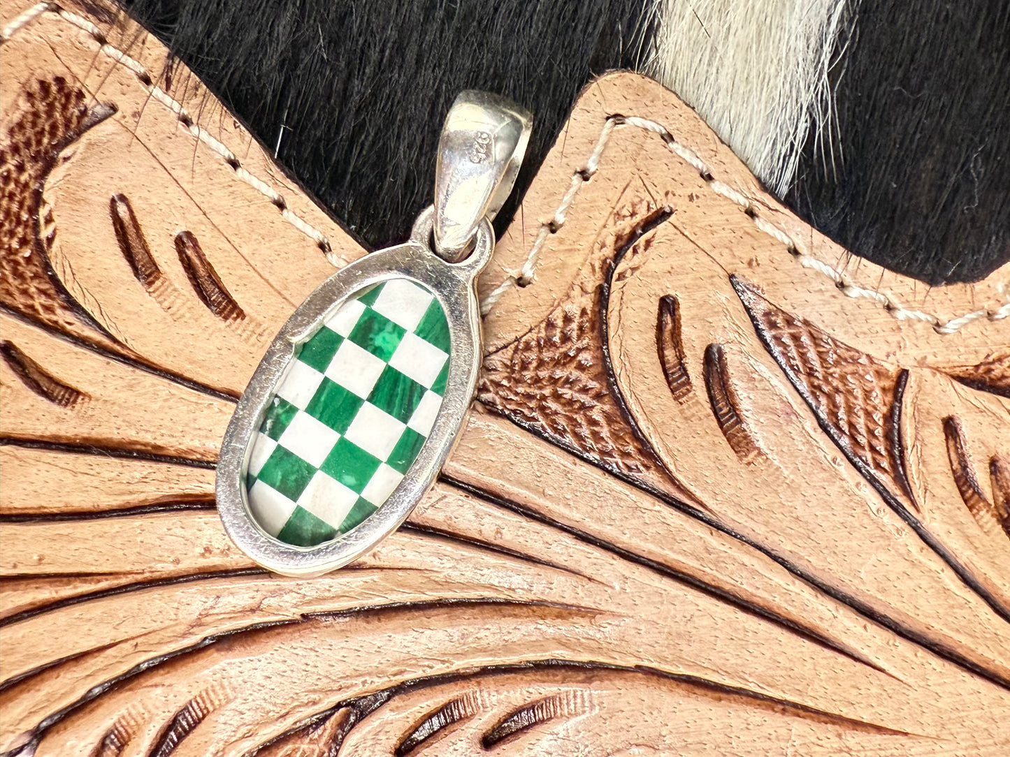 Checkerboard Malachite Pendant – Sterling Silver Artisan Piece