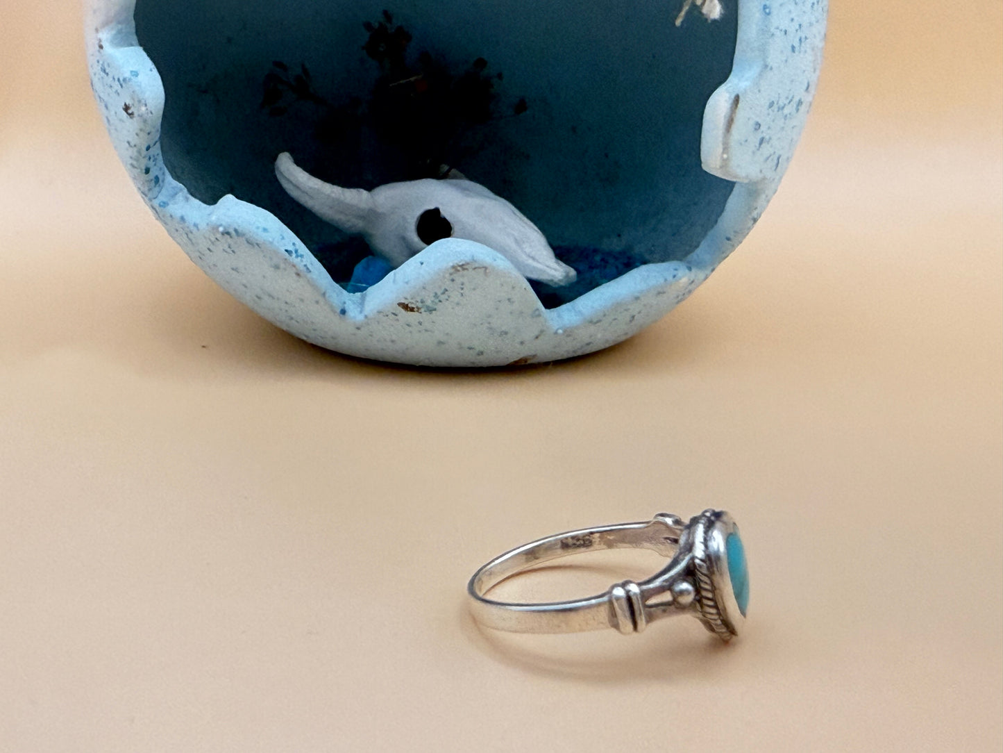 Handpicked Estate Find- 925 & Turquoise Heart Ring - sz 6.5
