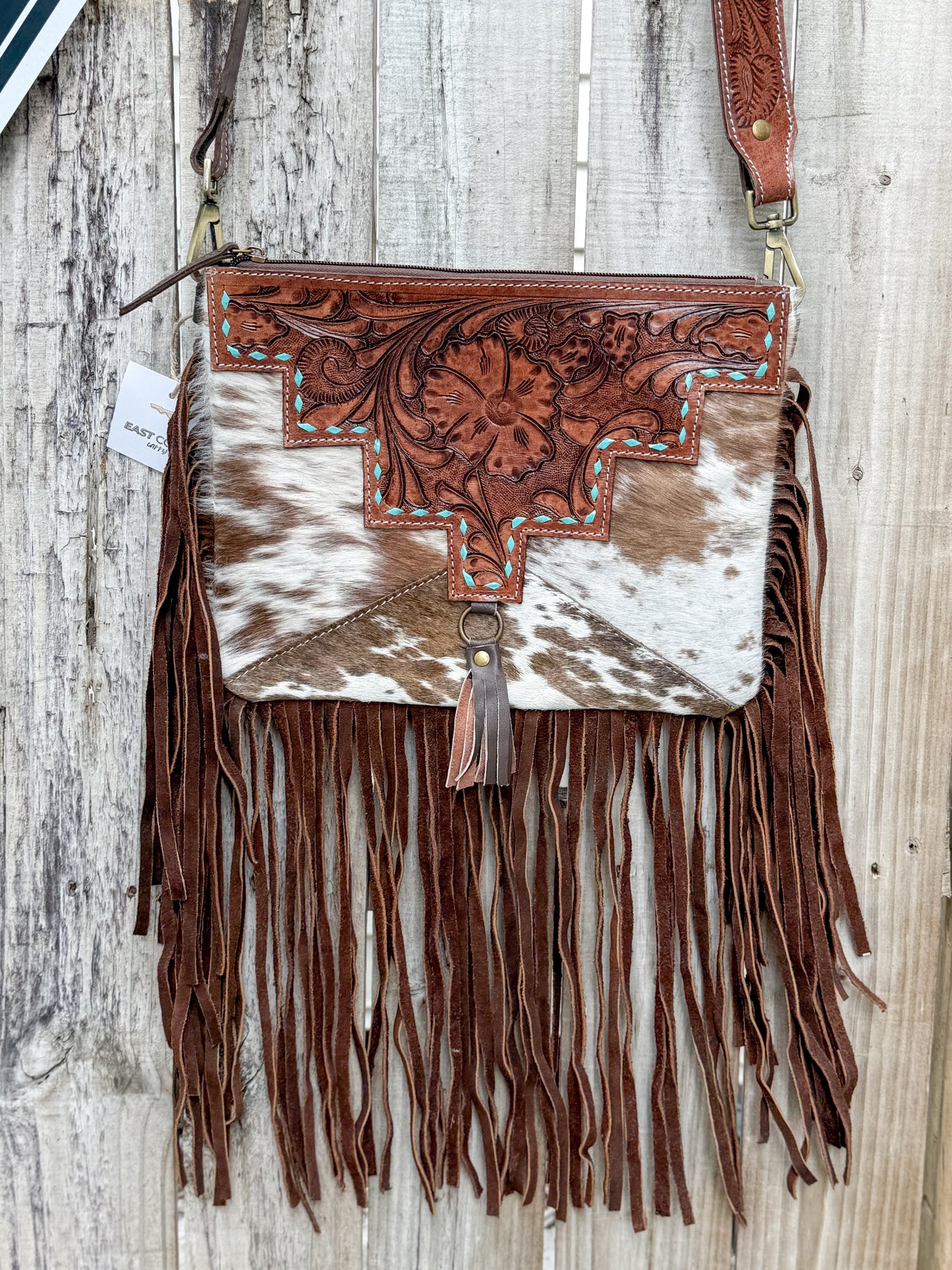 Southwestern Chic Fringe Tooled Leather Strap Crossbody