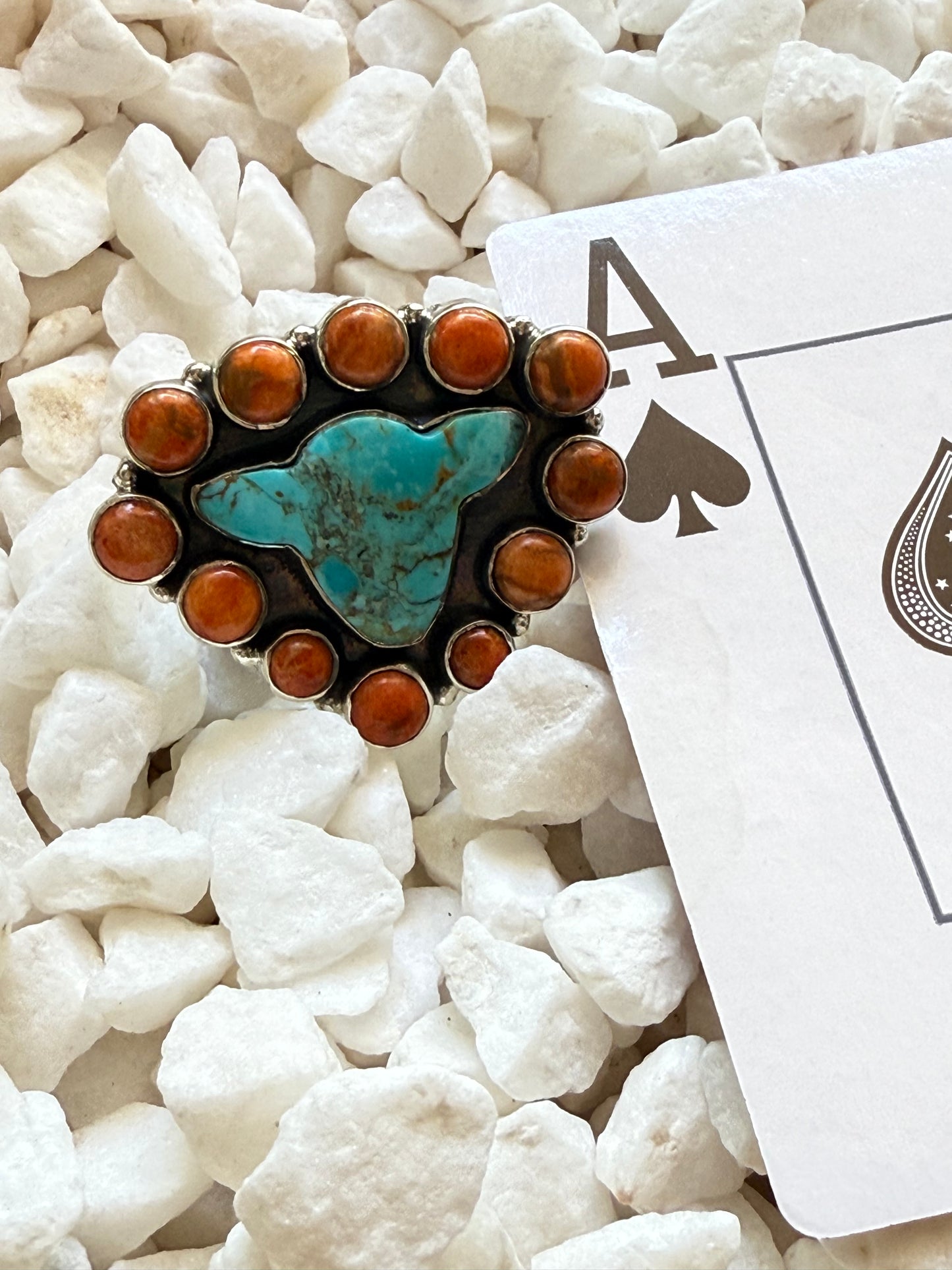 The Cattle Boss - Turquoise and Orange Mojave Southwestern 925 Adjustable Ring