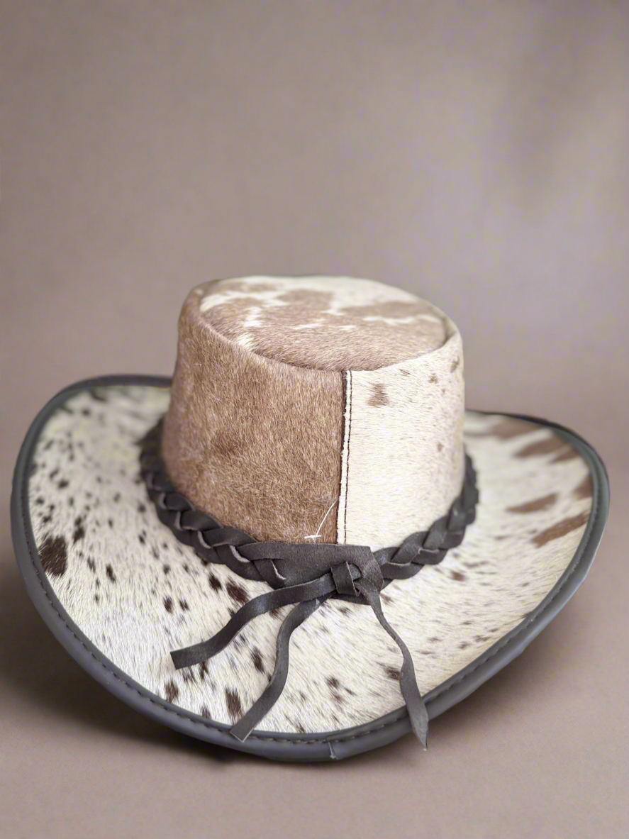 Cabello by Lesa Collection : Brown Speckled Hair on Cowhide Outback Western Hat (Large)