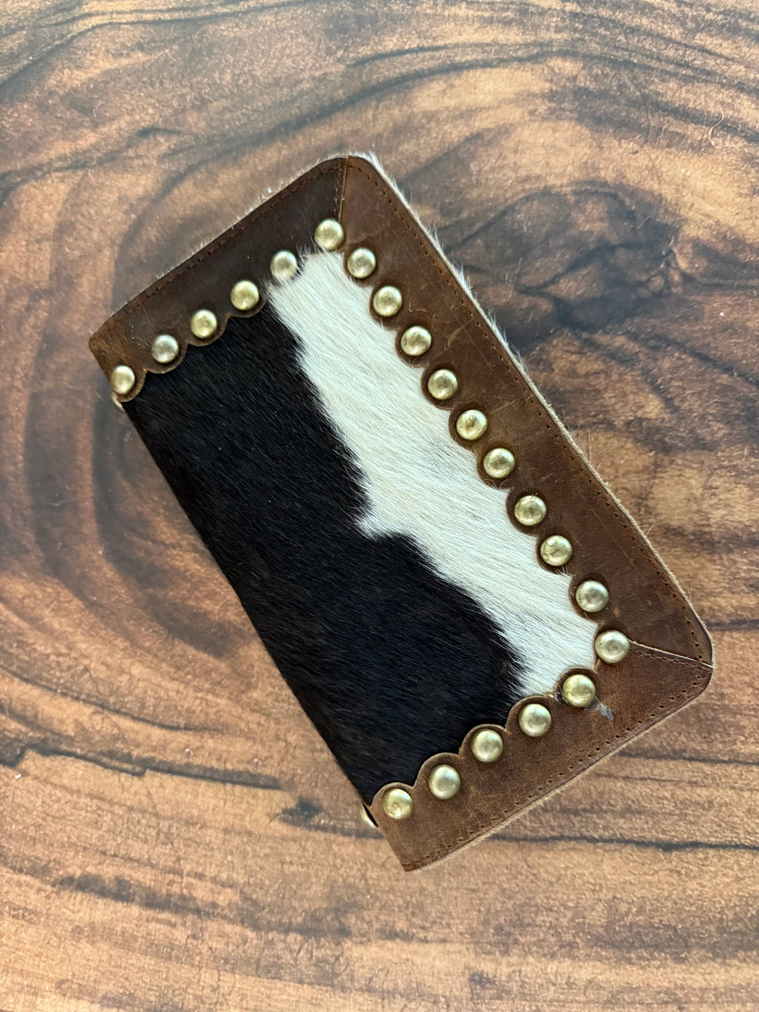 Rugged studded cowhide wallet black