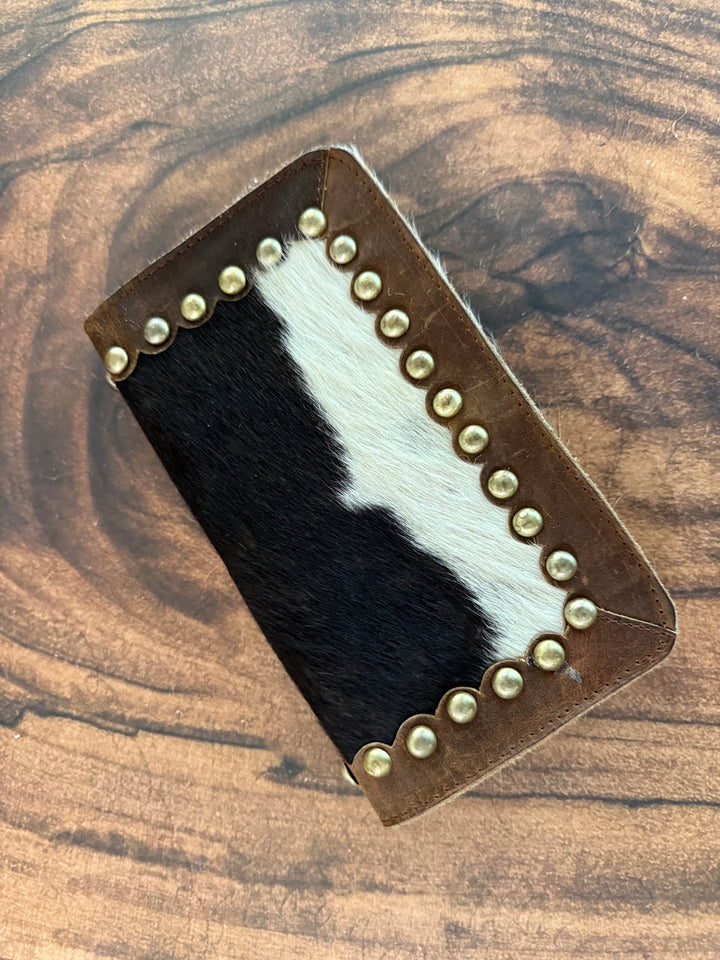 Rugged studded cowhide wallet black