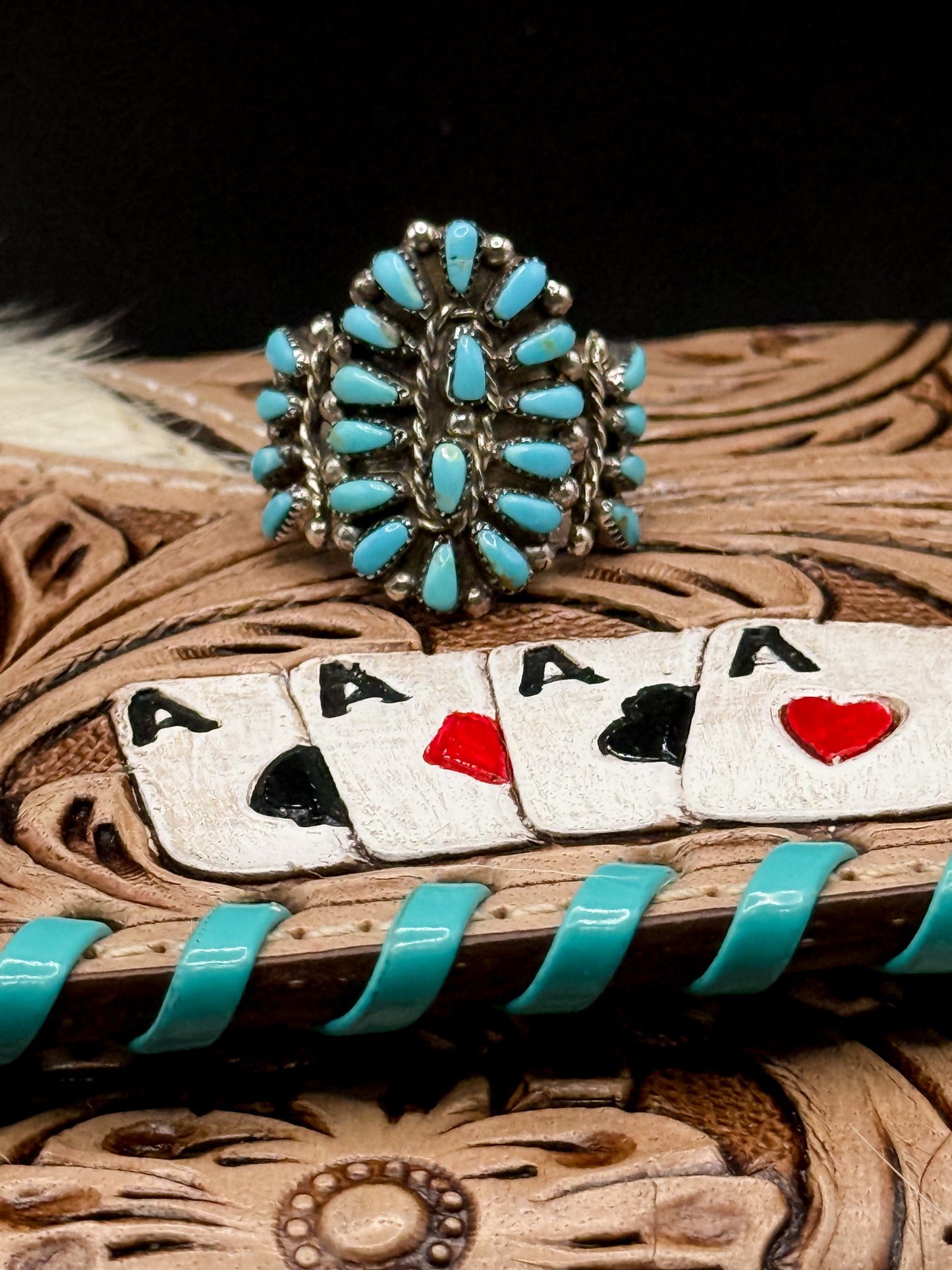Zuni Petit Point Turquoise Cluster Statement Ring - Size 8
