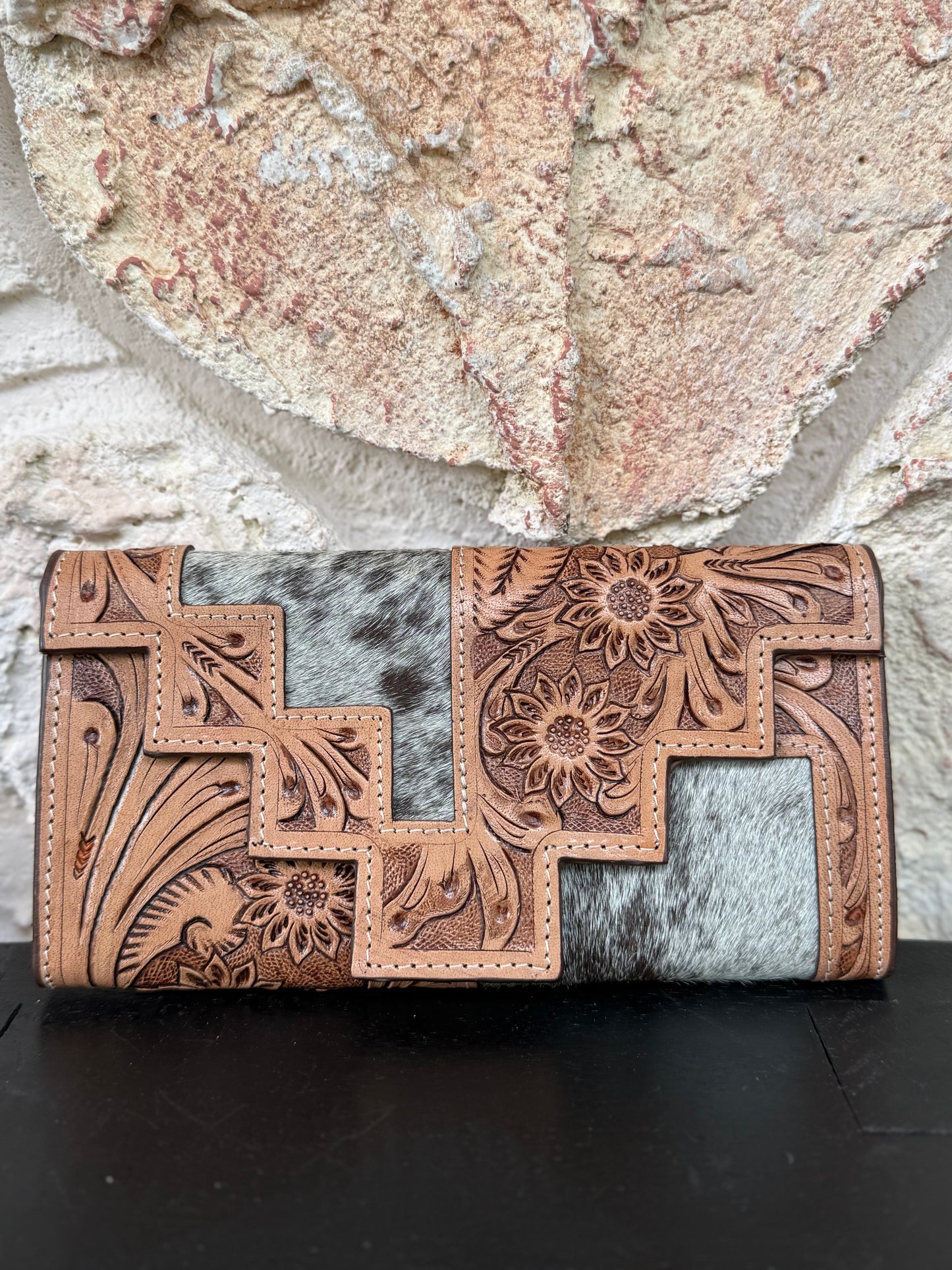 Two Step – Golden Hour : Tooled Leather and Cowhide Wallet