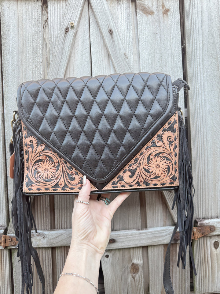 Noir Belle | Quilted and Tooled Leather Western Chic Crossbody Purse
