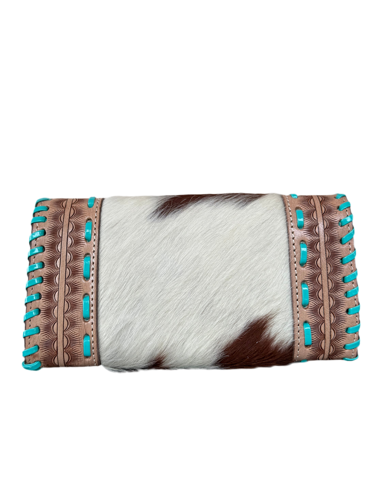 Turquosie Tangle : Tooled Leather Turquoise Stitched Cowhide Wallet