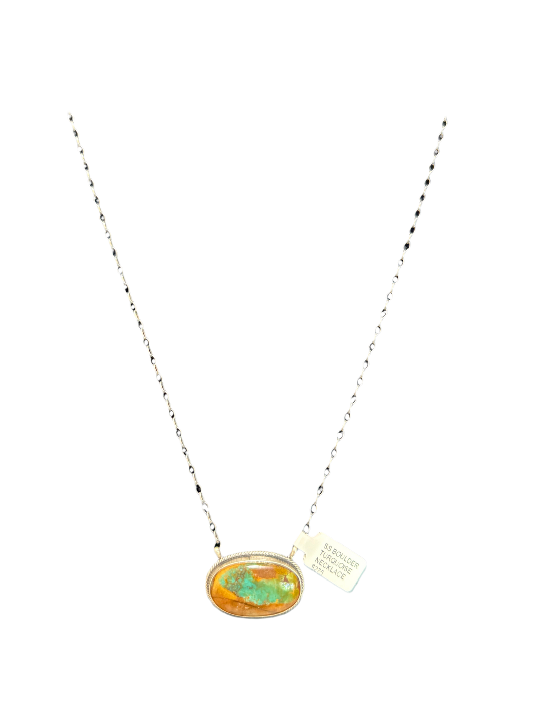 Royston Ribbon Turquoise Pendant & Chain Handmade Necklace