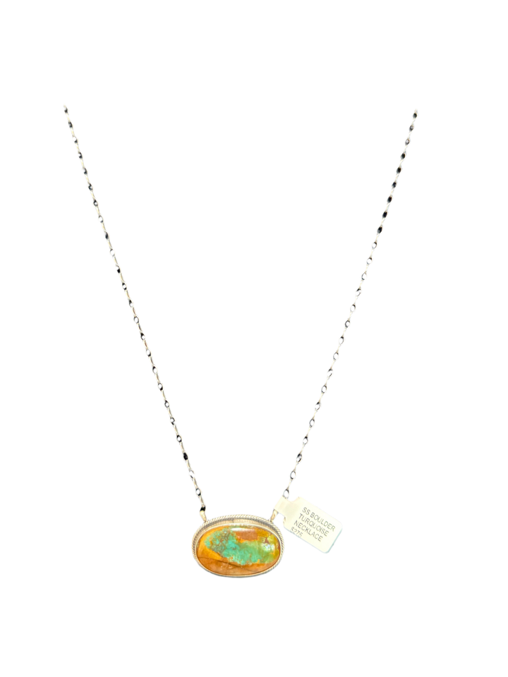 Royston Ribbon Turquoise Pendant & Chain Handmade Necklace