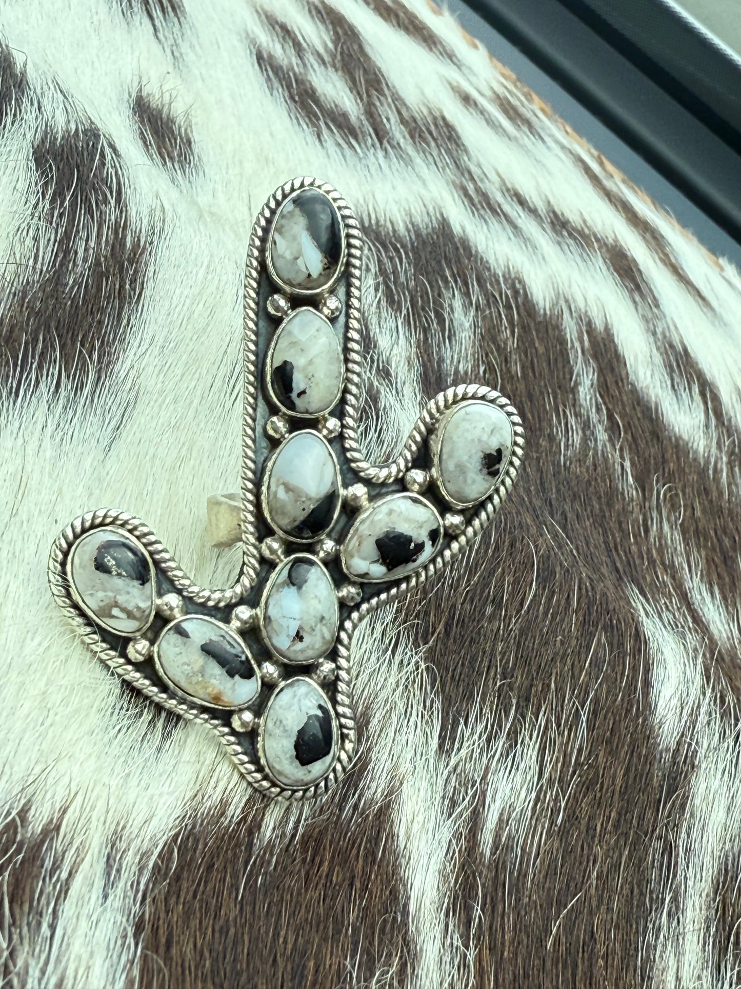 Cactus White Buffalo SW Designer Sterling Silver Adjustable Ring