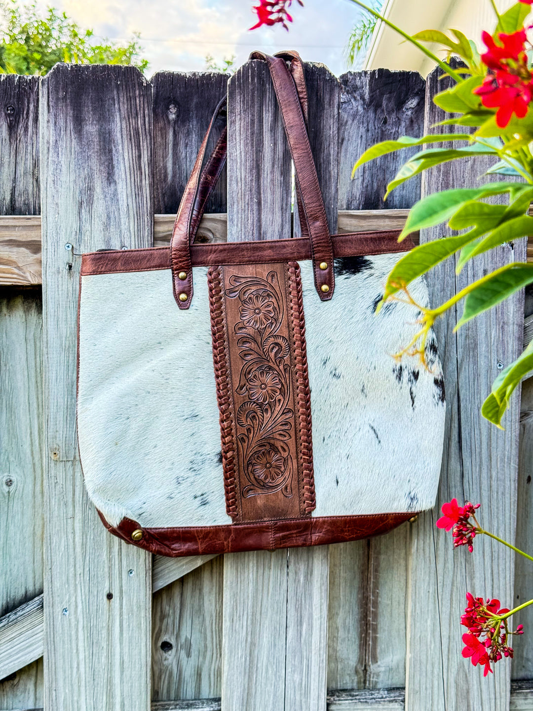 The Trailmate | Cowhide & Tooled Leather Travel Tote