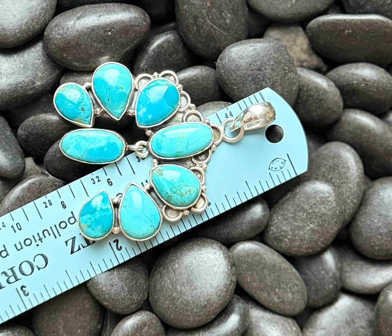 Turquoise Fan Naja Style Pendant — Southwestern Artisan Sterling Silver
