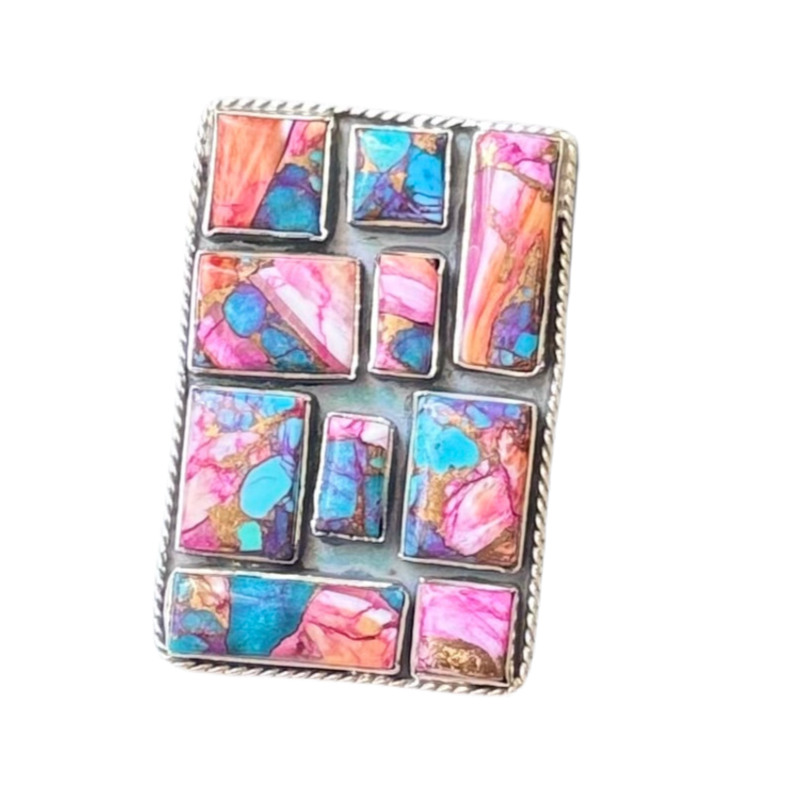 “Ace’s Wild” Adjustable Mojave Turquoise Spiny Oyster Ring