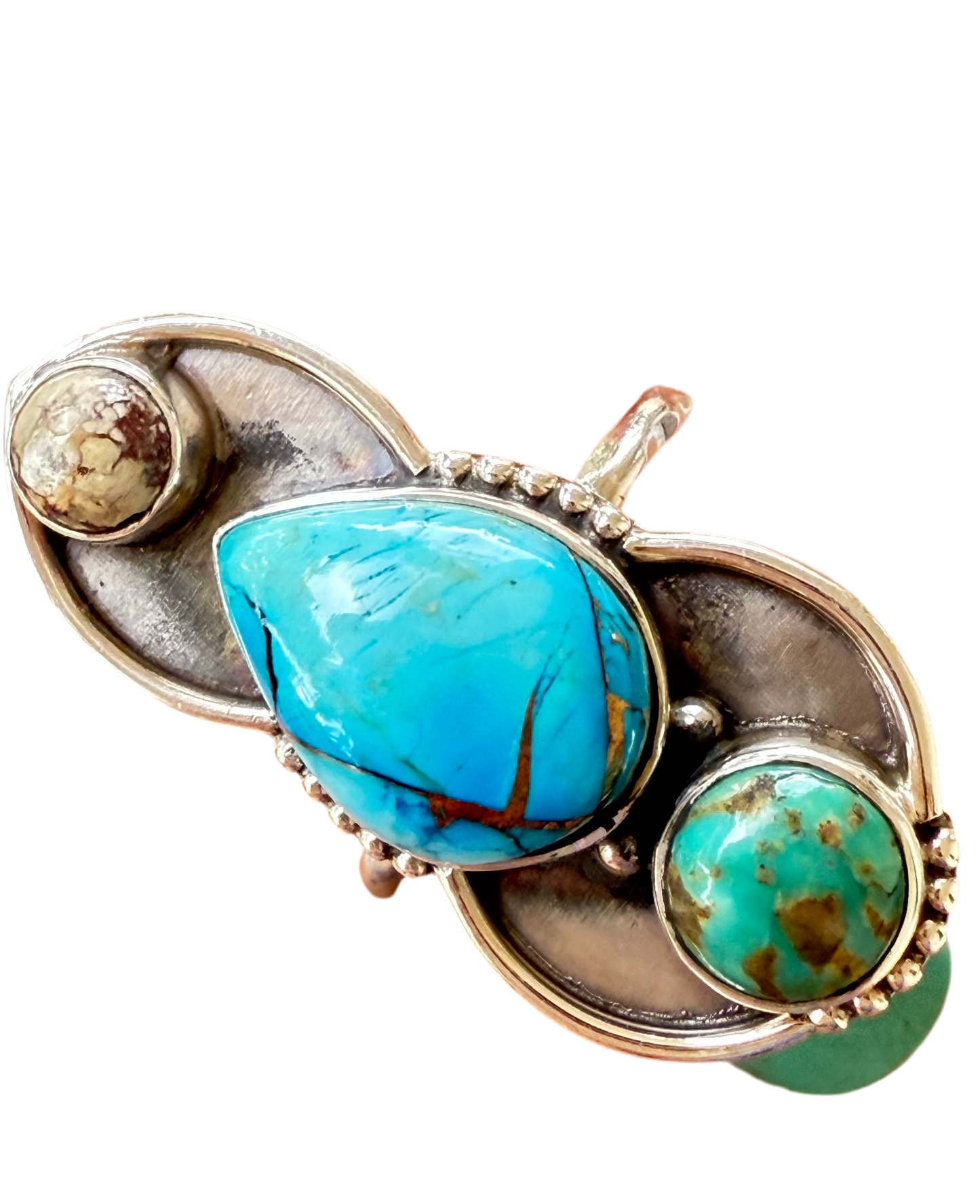 Desert Trinity - Sterling Silver Turquoise and Wild Horse Southwestern Ring - Size 7.25