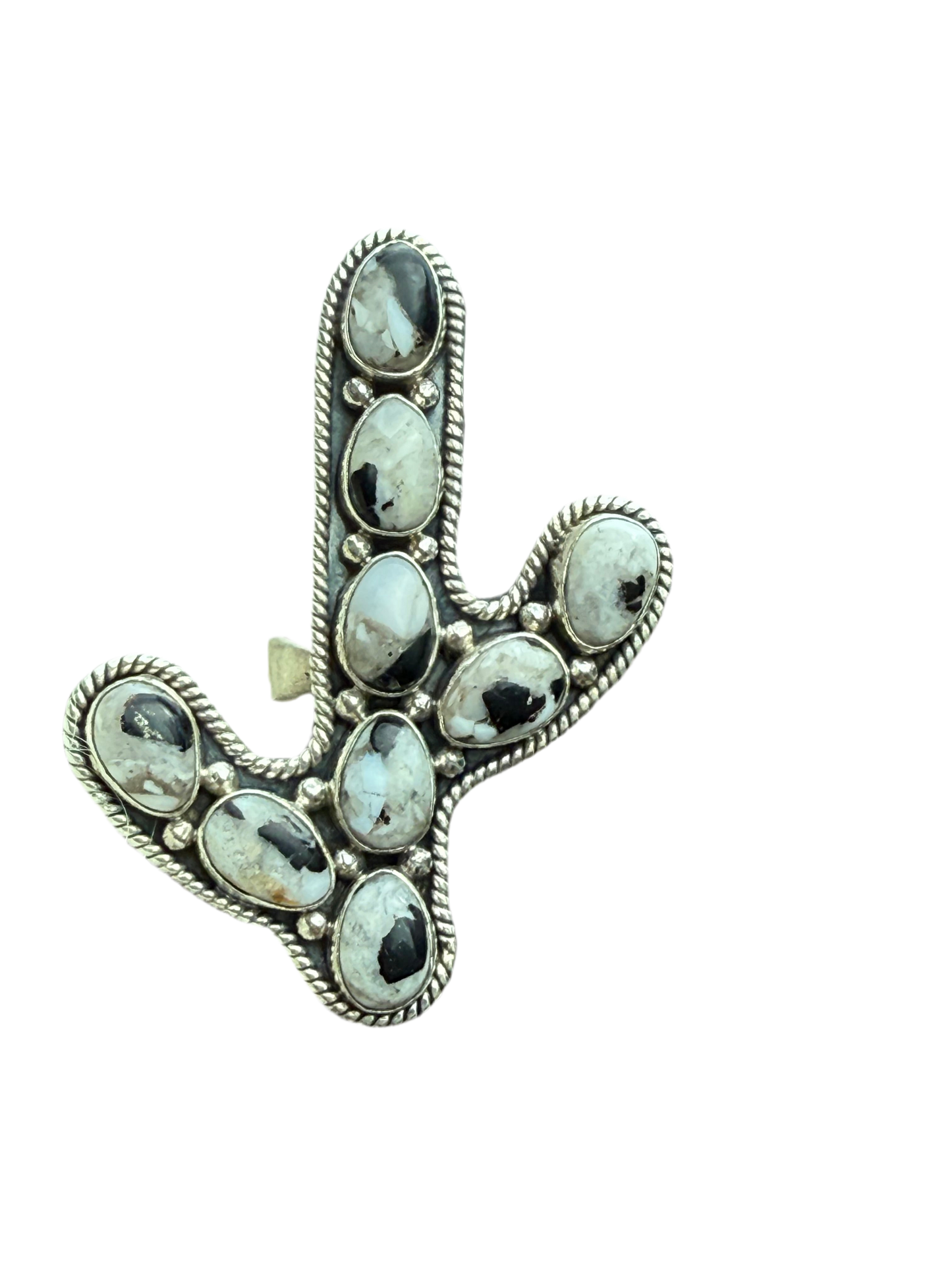 Cactus White Buffalo SW Designer Sterling Silver Adjustable Ring