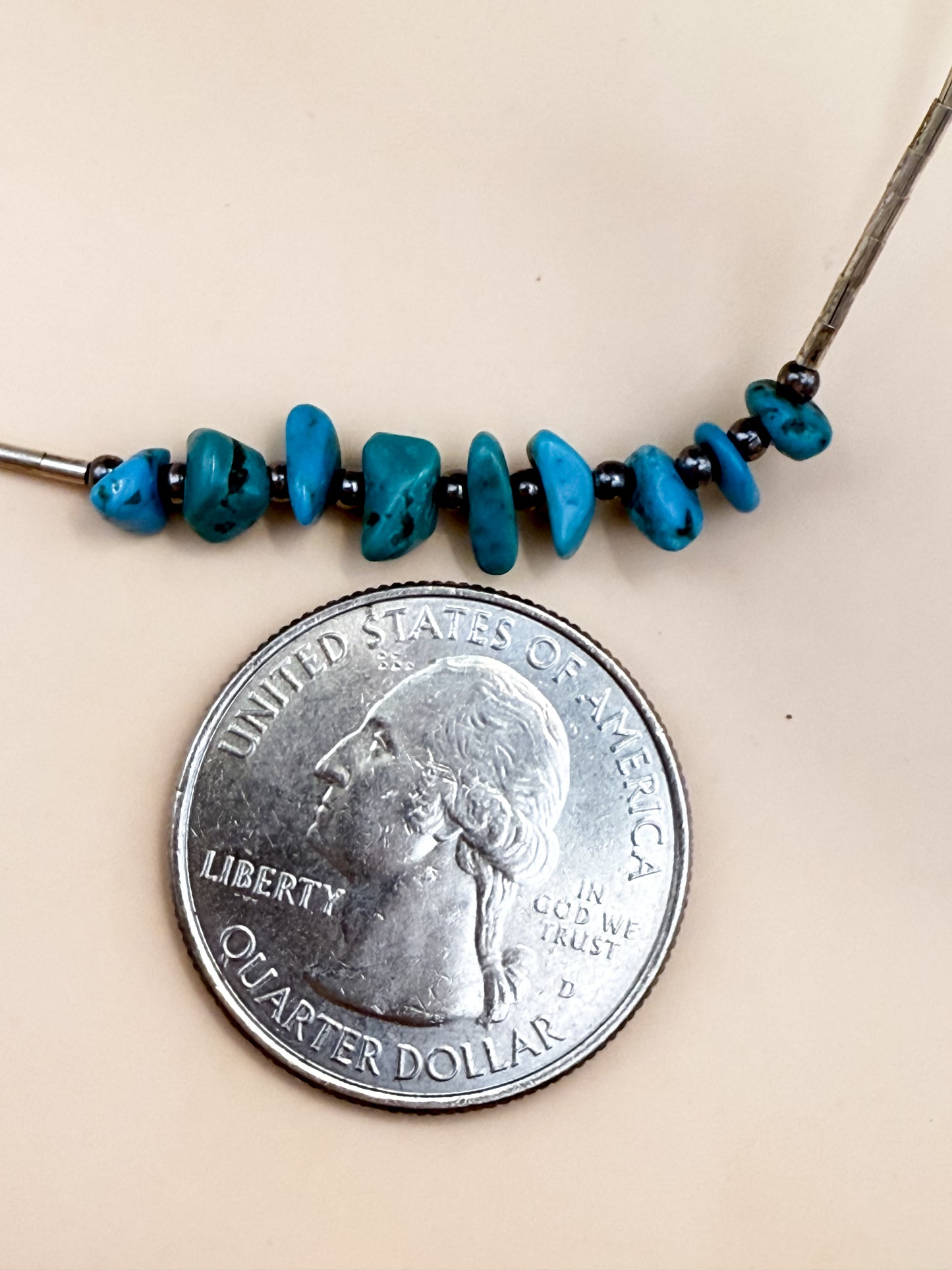 VINTAGE Sterling Silver & Turquoise Nugget Necklace – 16” – Likely Native American, Southwest Style