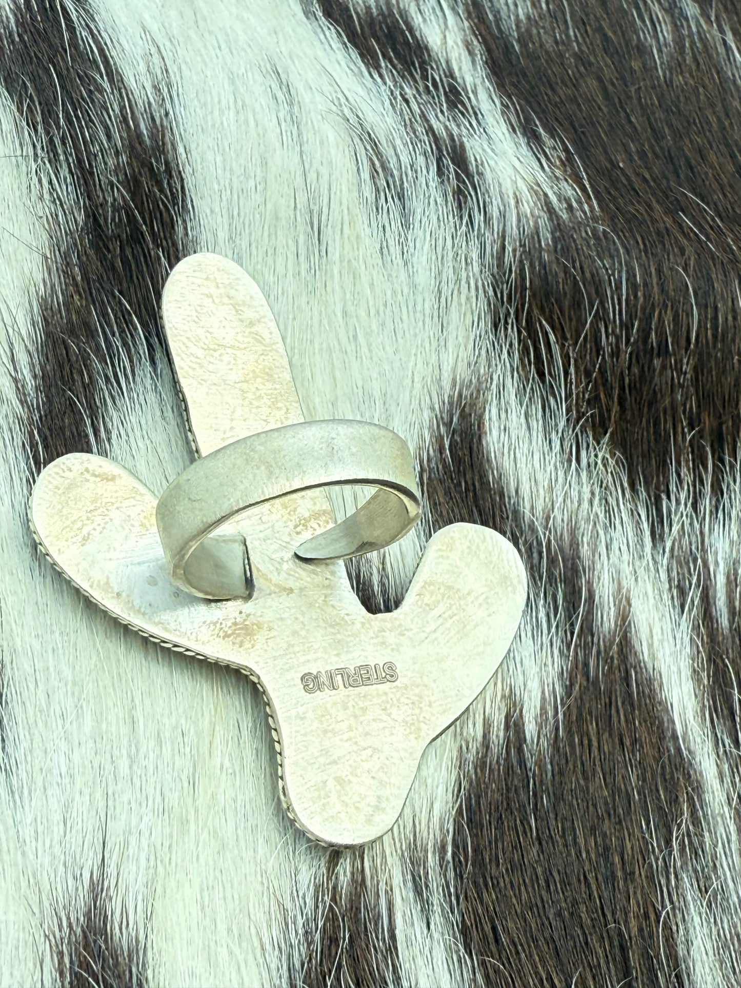 Cactus White Buffalo SW Designer Sterling Silver Adjustable Ring