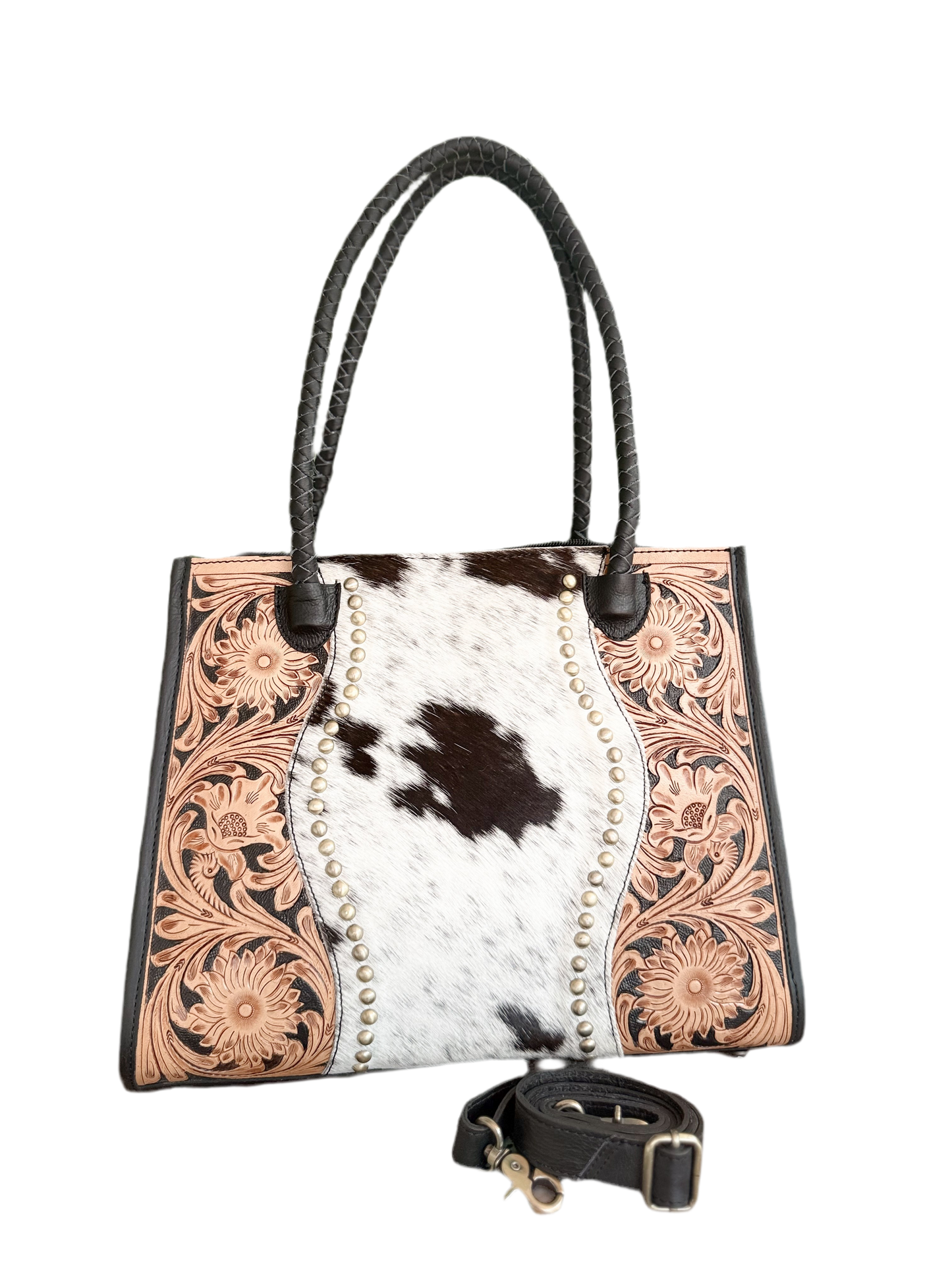 Family Tradition : in Black Leather - Tooled Leather & Cowhide Concealed Carry Tote