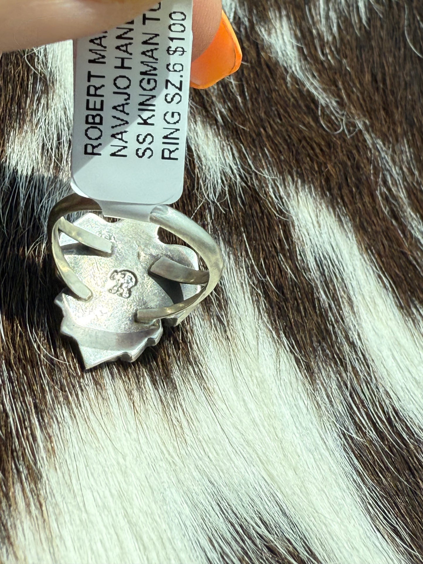 Robert Martinez Navajo Sterling Silver Thunderbird Kingman Turquoise Ring - Size 6