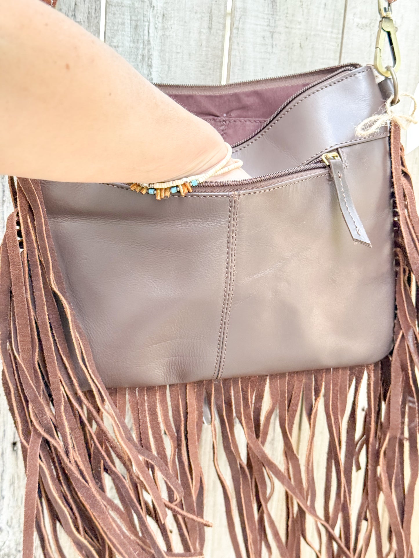 Southwestern Chic Fringe Tooled Leather Strap Crossbody