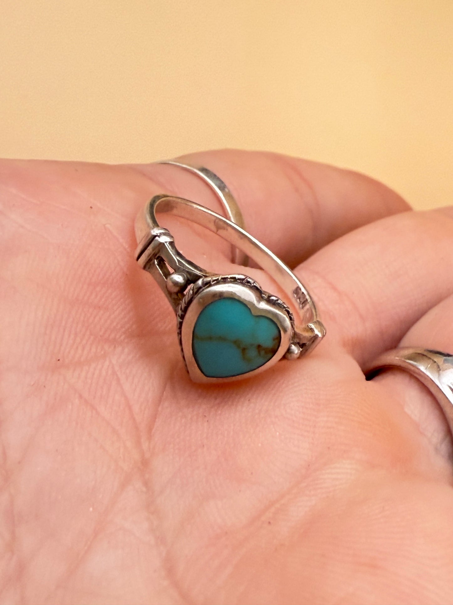 Handpicked Estate Find- 925 & Turquoise Heart Ring - sz 6.5