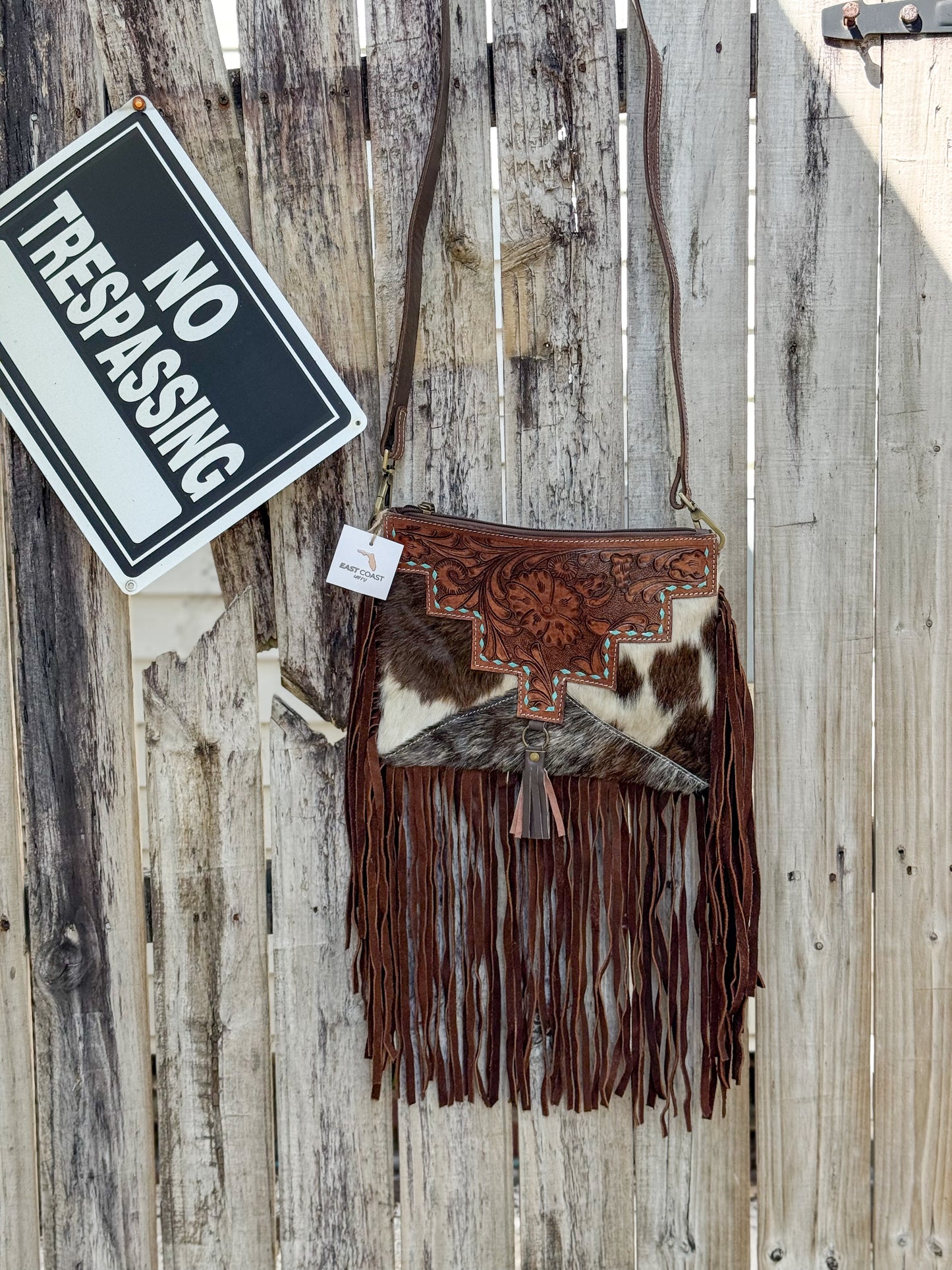 Southwestern Chic - Cowhide, Tooled Leather & Fringe Crossbody