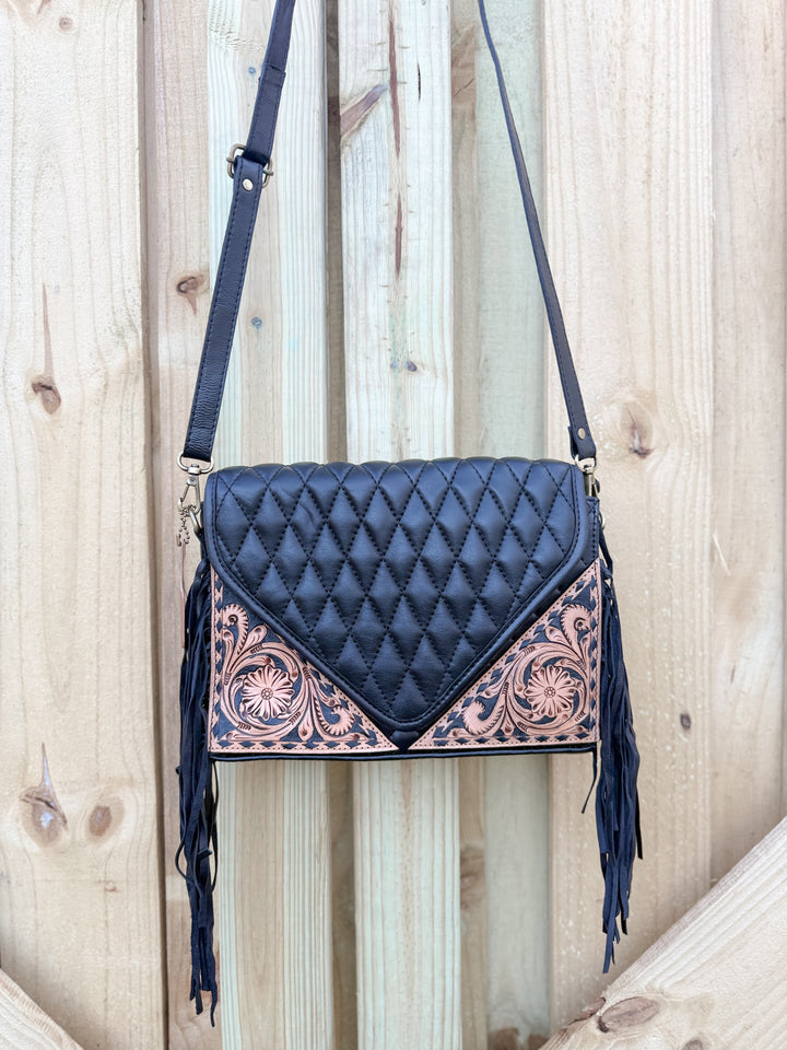 Noir Belle | Quilted and Tooled Leather Western Chic Crossbody Purse