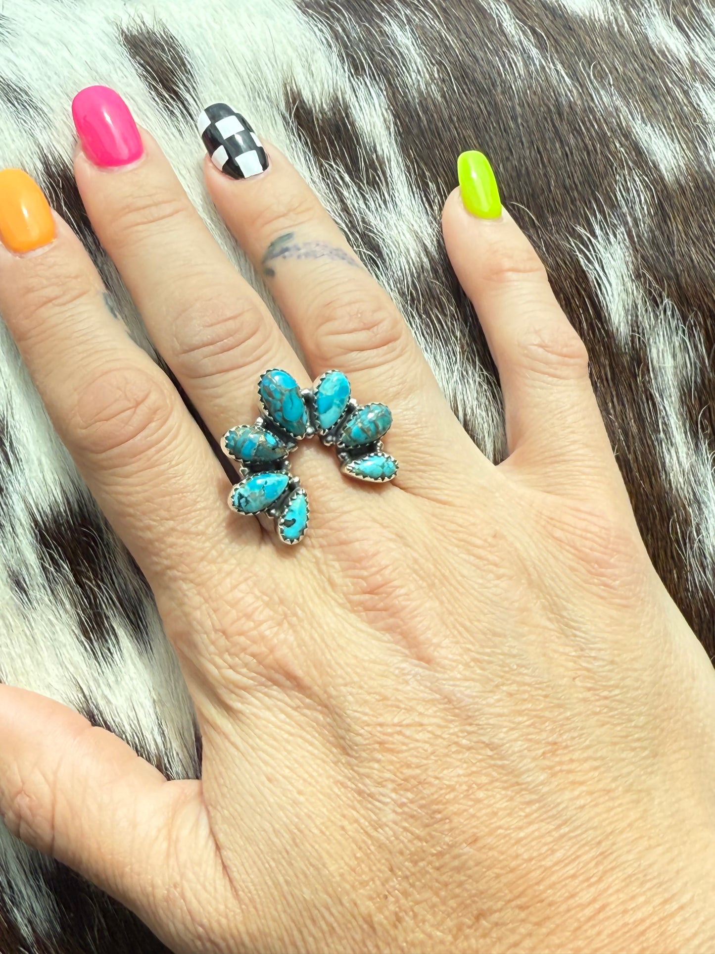 Southwestern Squash : Sterling Silver & Mojave Turquoise Ring size 8