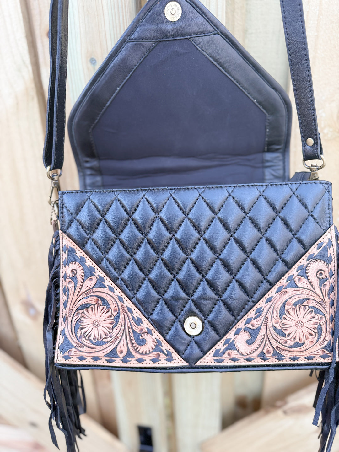 Noir Belle | Quilted and Tooled Leather Western Chic Crossbody Purse