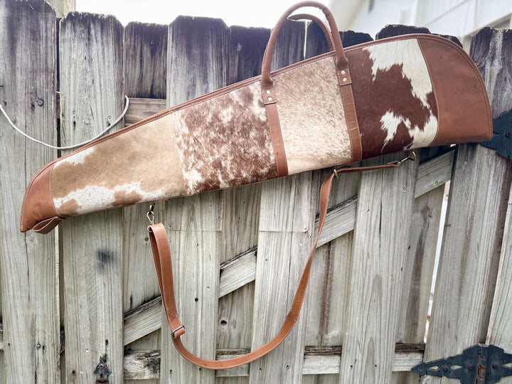 Shotgun Rider | Custom Hair on Cowhide and Caramel Brown Leather Padded Protective Western Rifle Case with Strap and Handles