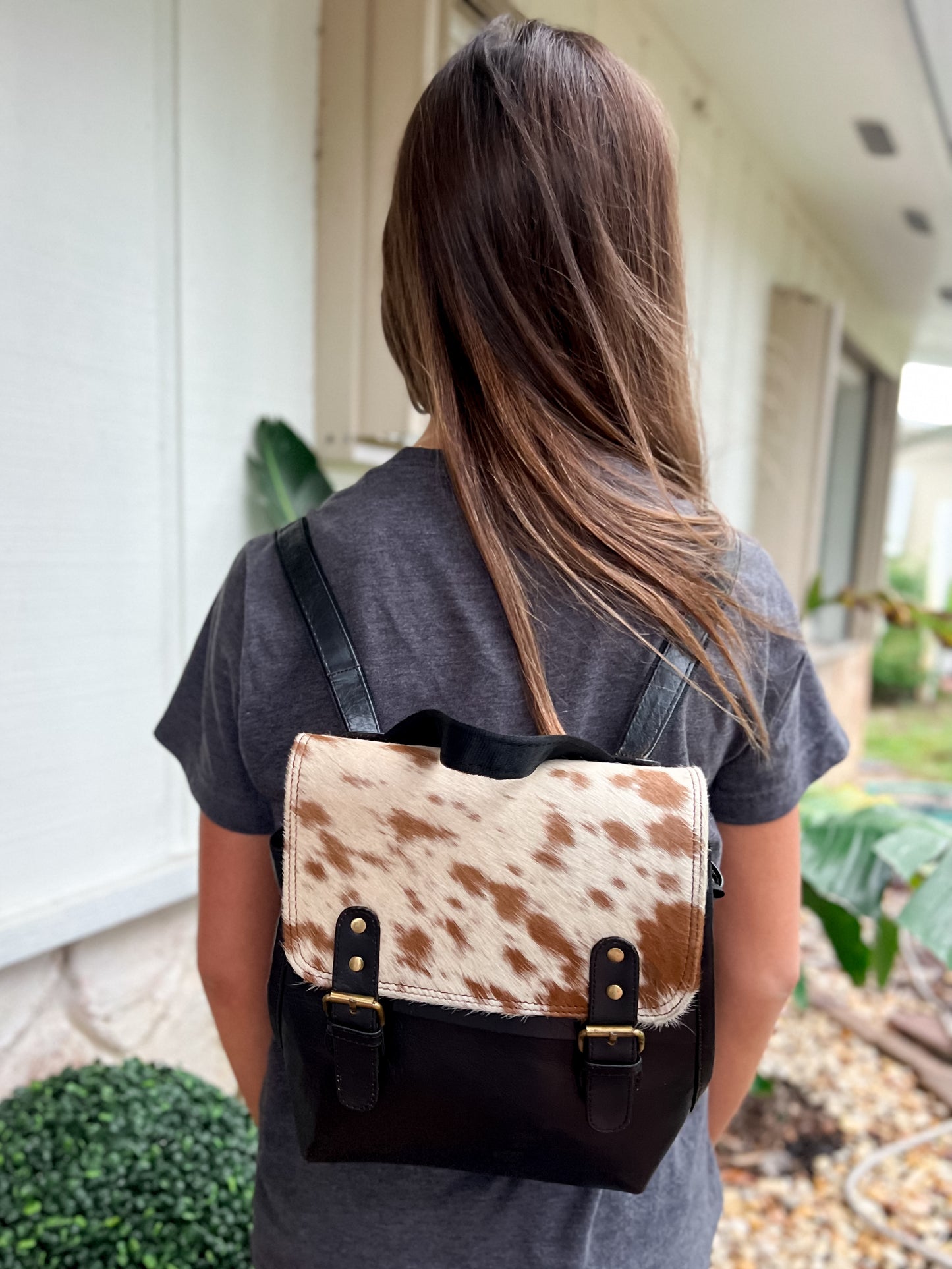 Hybrid Hideaway: Black Leather Mini Backpack Crossbody Combo with Quality Cowhide and Hidden Zippers