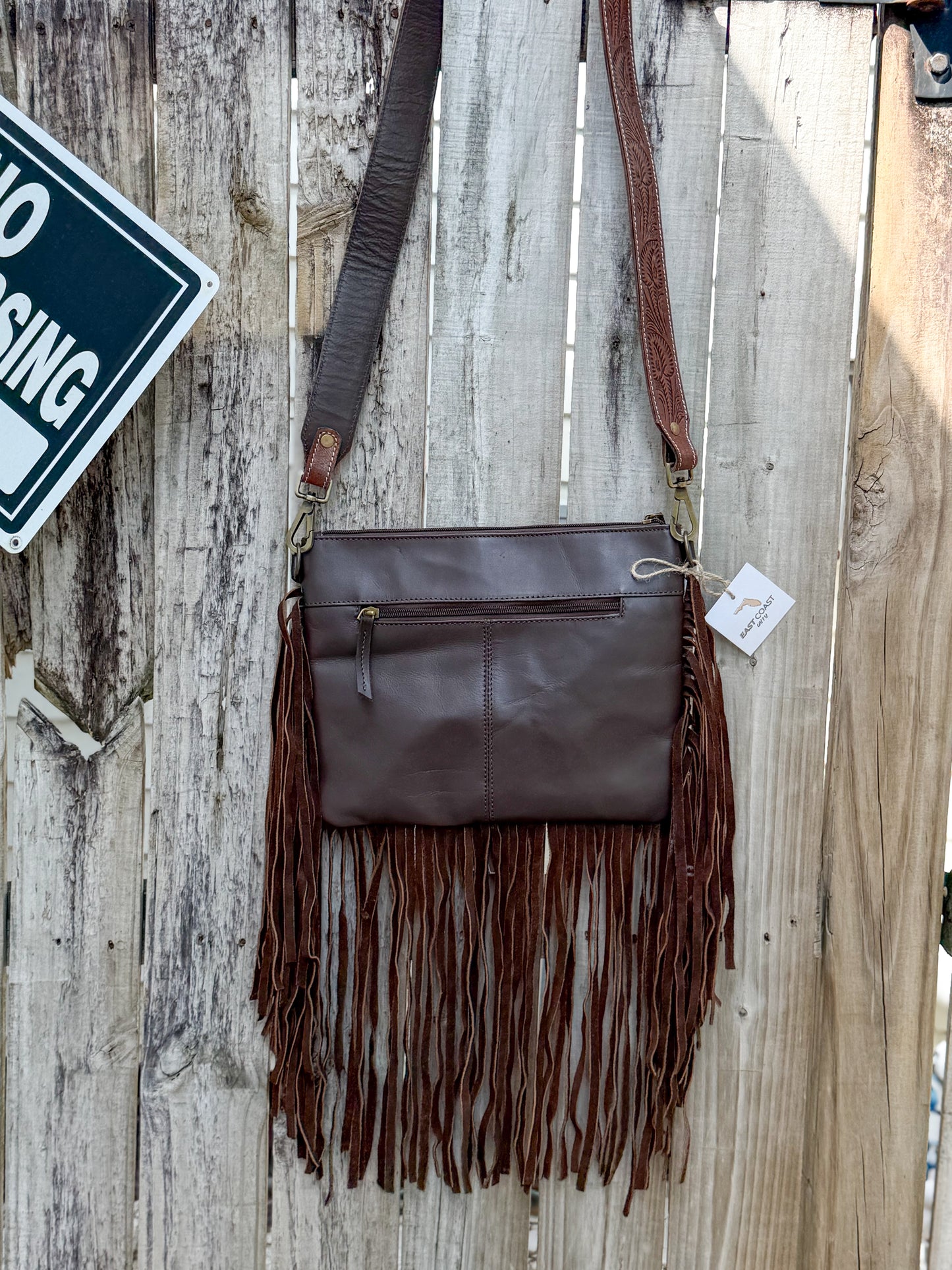 Southwestern Chic Fringe Tooled Leather Strap Crossbody