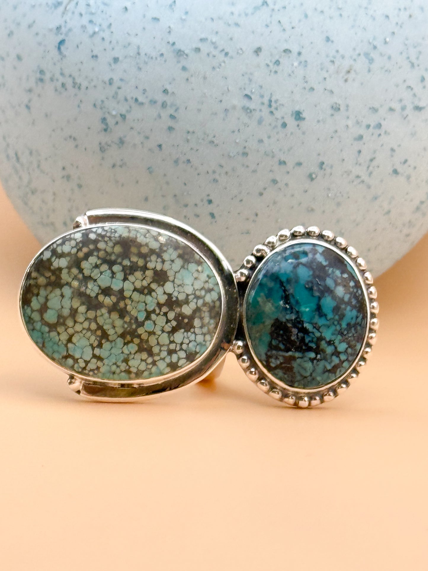 Southwestern Designer Turquoise & Sterling 925 Adjustable Ring