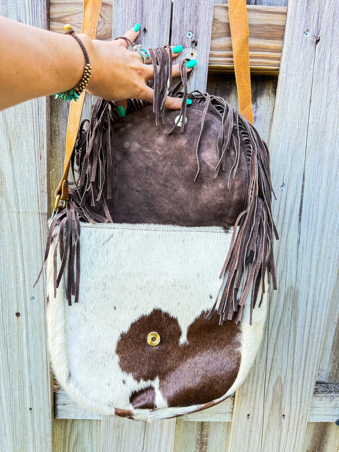 The Sundown Rider | Cowhide Fringe Crossbody with Bullhead Detail