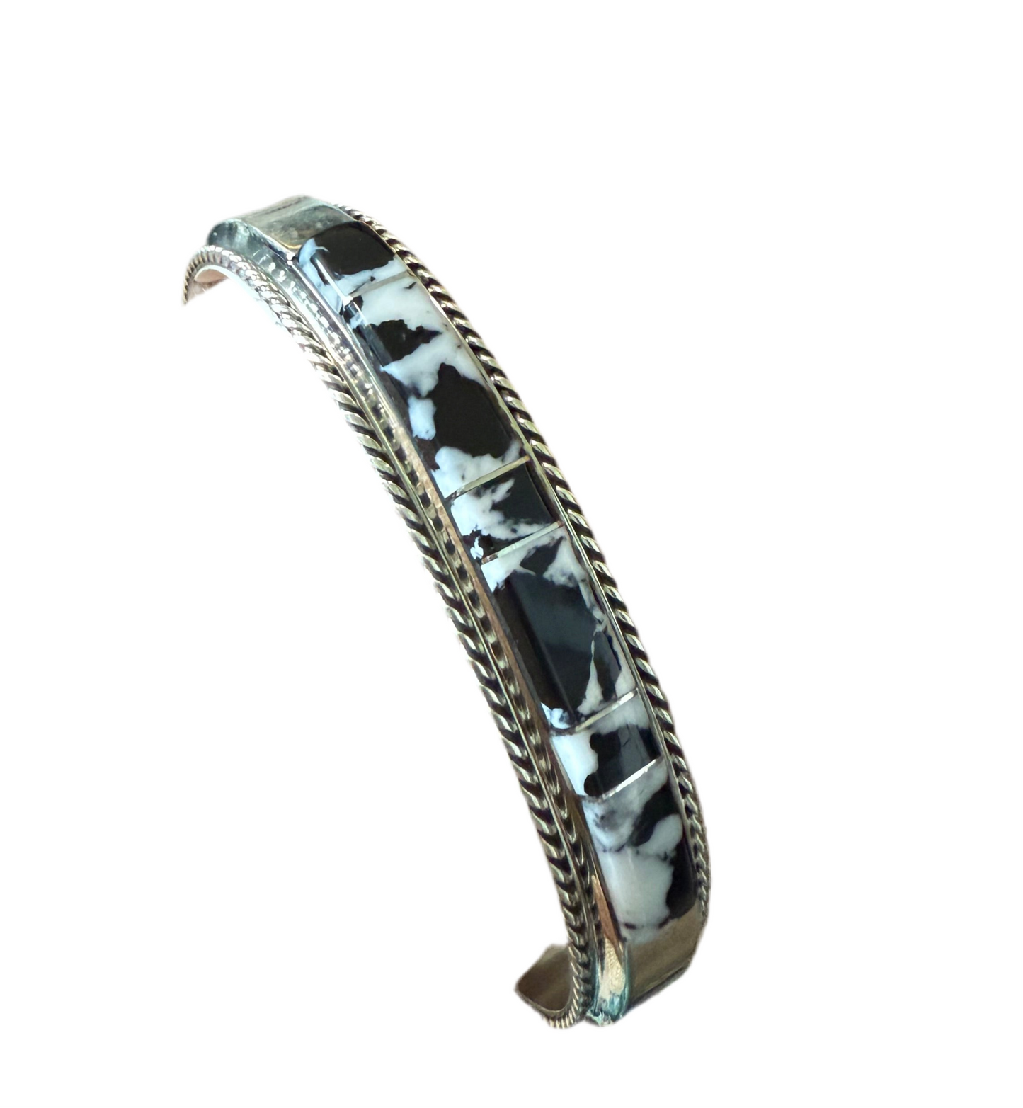 Francis Yazzie Sterling Silver & White Buffalo Inlay 7” Cuff