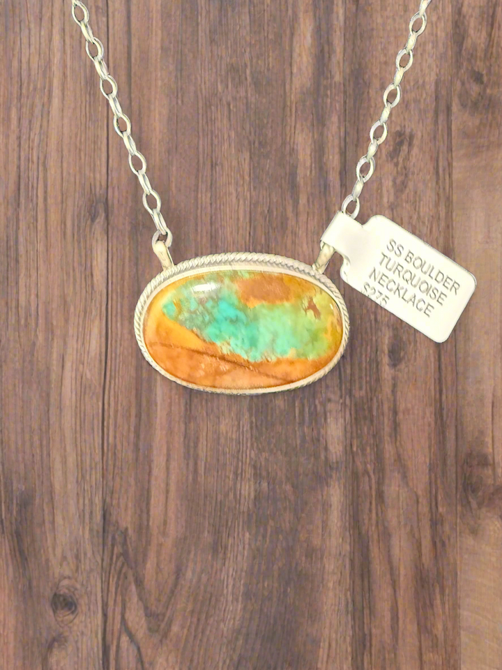 Royston Ribbon Turquoise Pendant & Chain Handmade Necklace