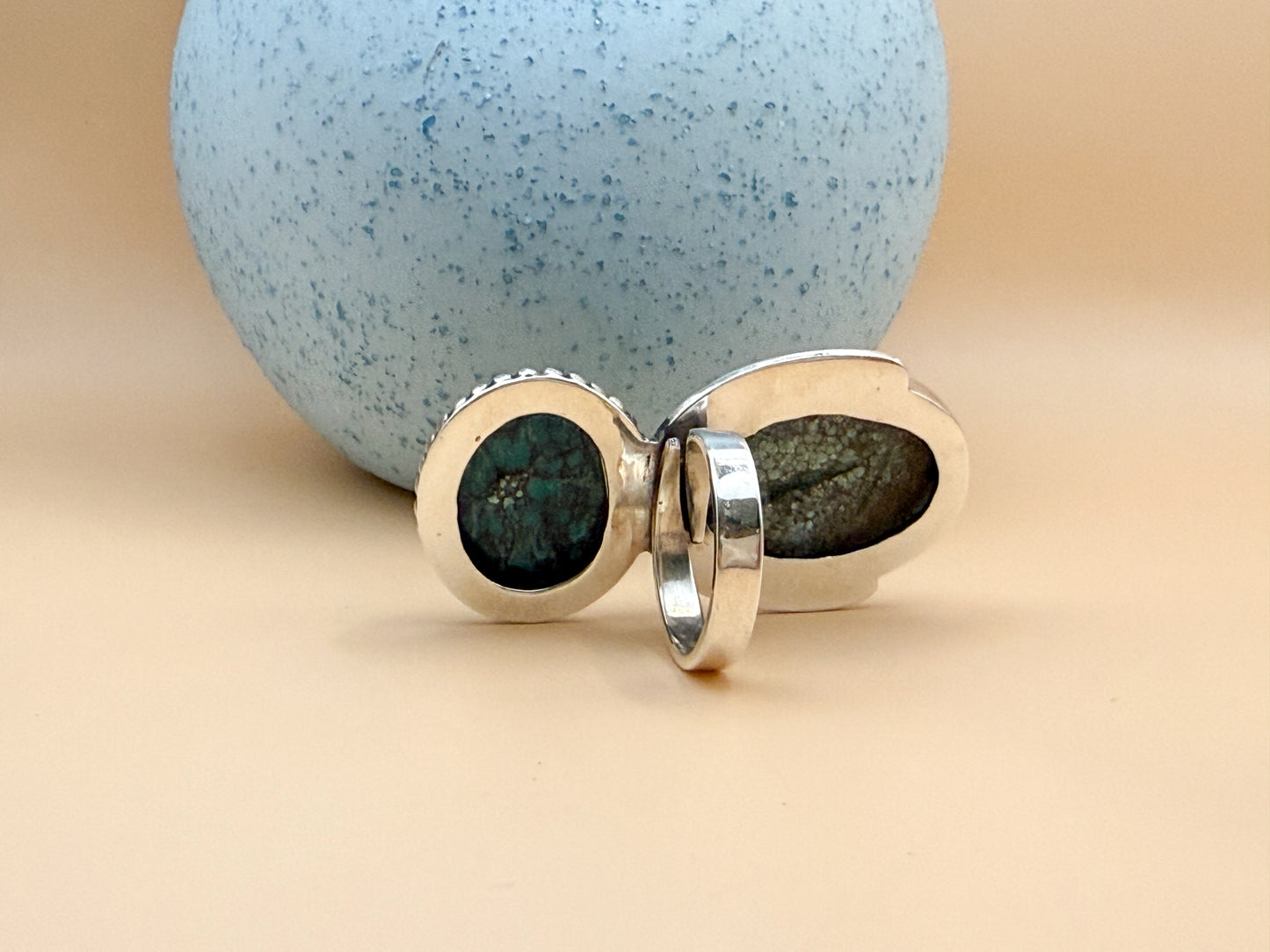 Southwestern Designer Turquoise & Sterling 925 Adjustable Ring