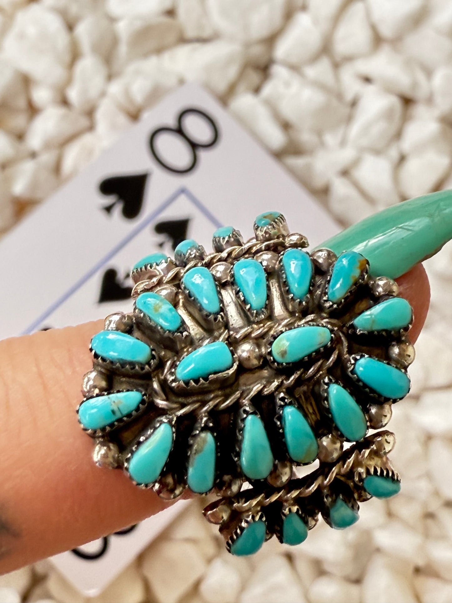Zuni Petit Point Turquoise Cluster Statement Ring - Size 8