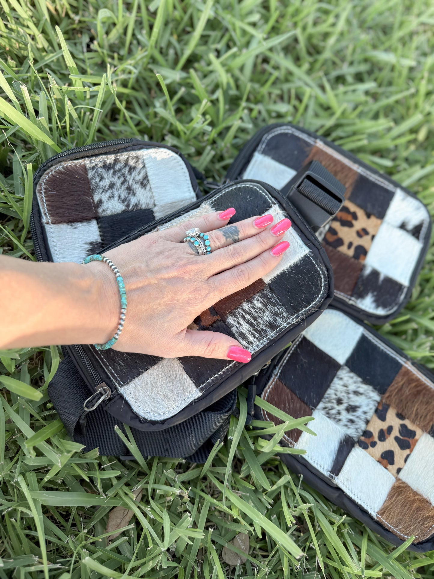 The ECC x Rockin’ A L Western Concealed Carry Chest Bag in Cowhide Check