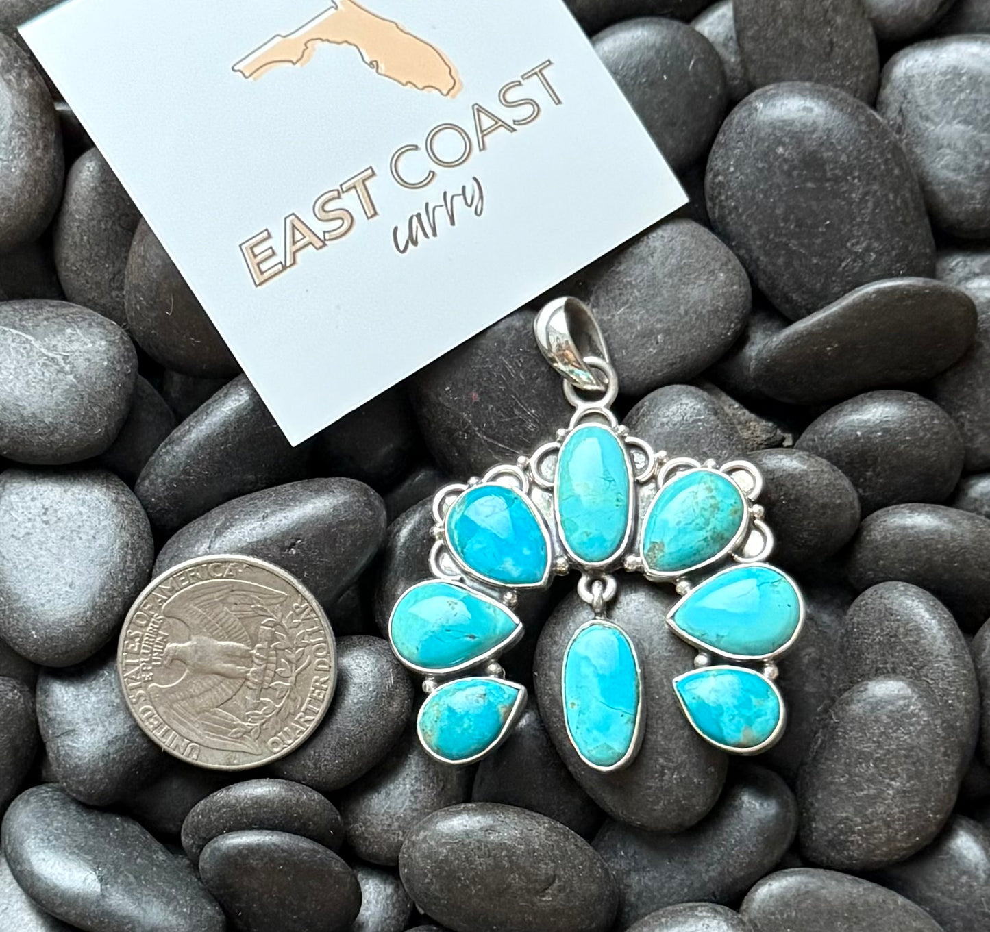 Turquoise Fan Naja Style Pendant — Southwestern Artisan Sterling Silver