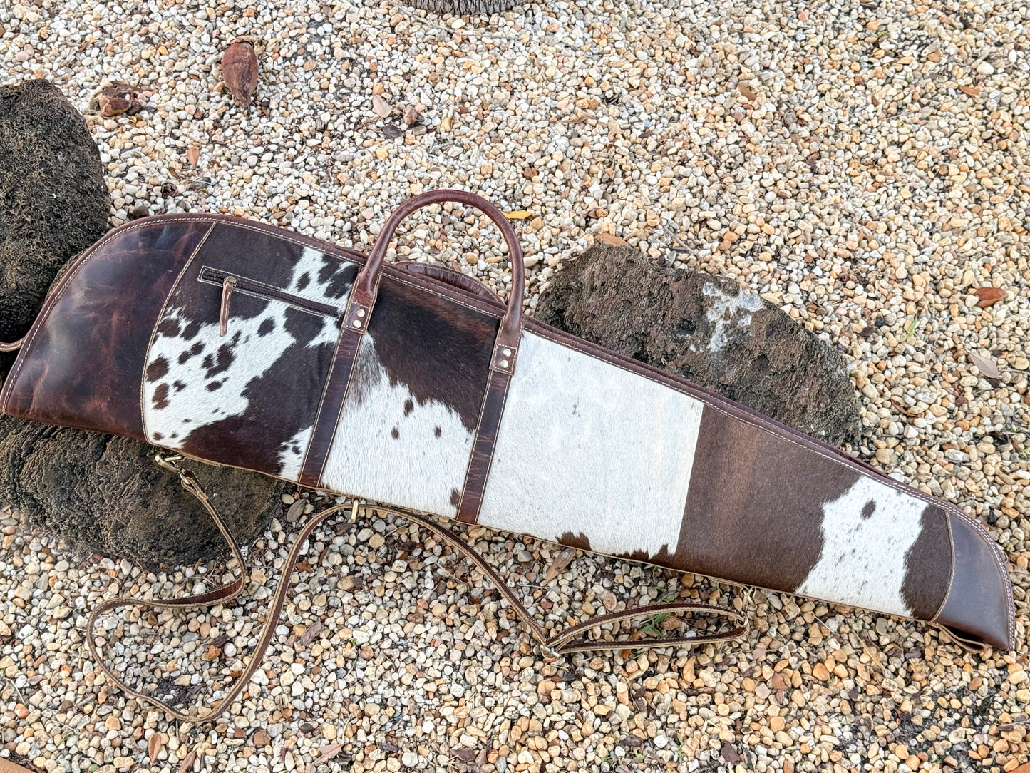 Custom Cowhide and Brown Leather Padded Protective Rifle Case with Strap