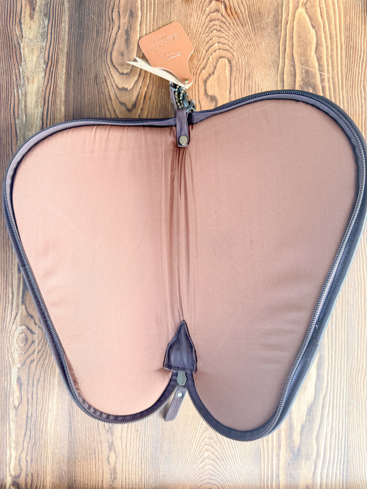 Inside view of 12” cowhide and leather padded gun case