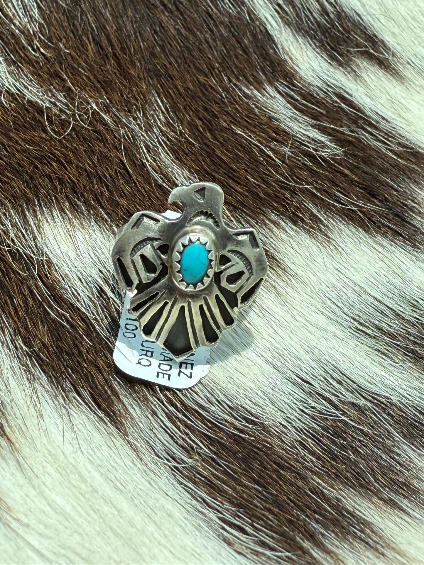 Robert Martinez Navajo Sterling Silver Thunderbird Kingman Turquoise Ring - Size 6