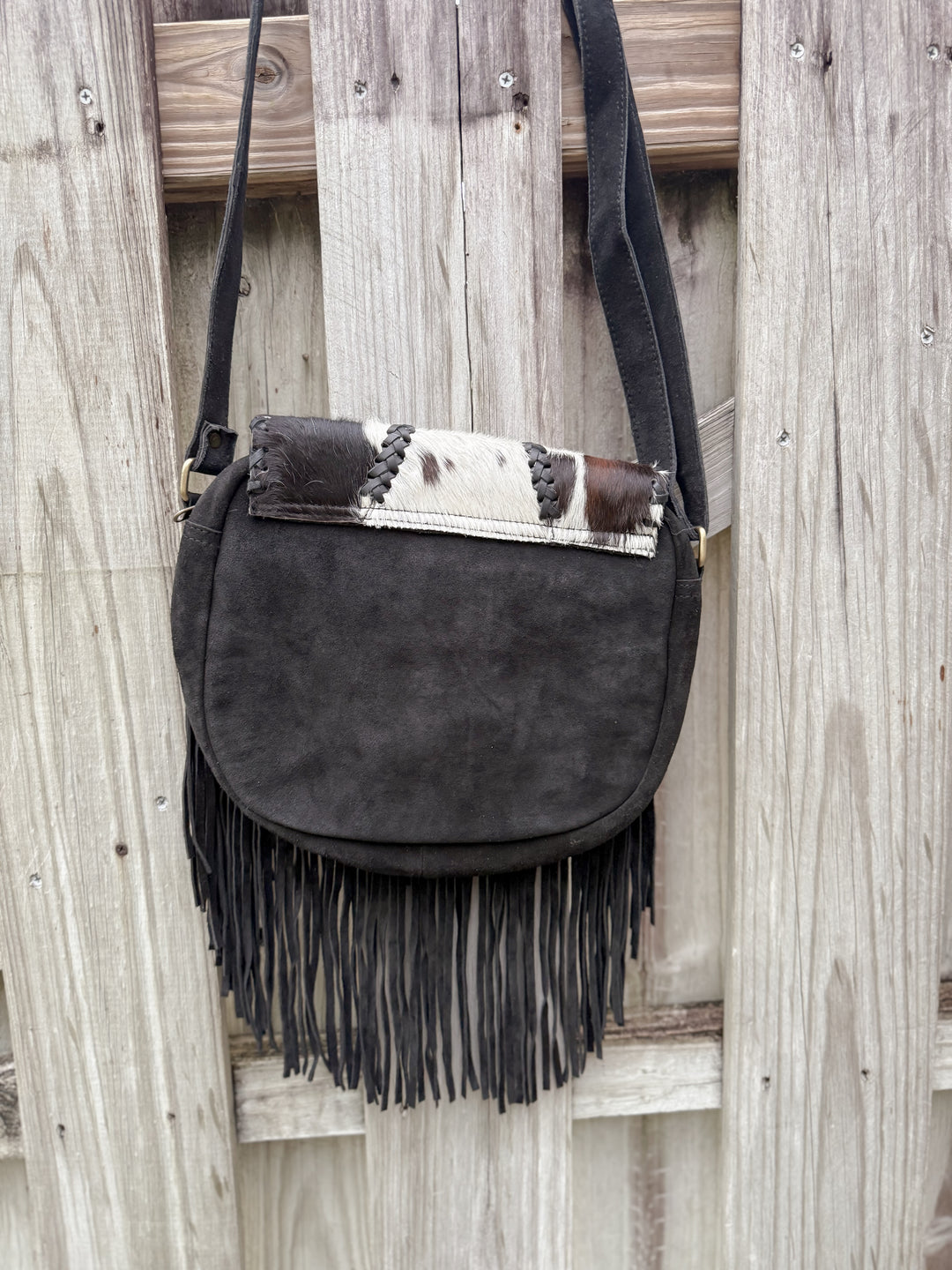 Backwater Boho | Black Suede Leather and Hair-on-Cowhide Crossbody Purse