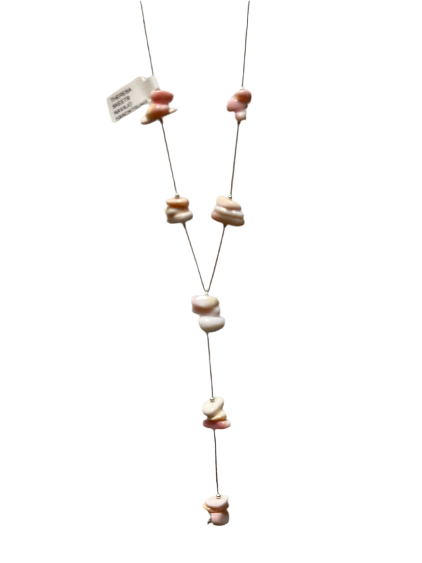 NAVAJO Handstrung Sterling Silver Pink Concho Necklace Theresa Skeets
