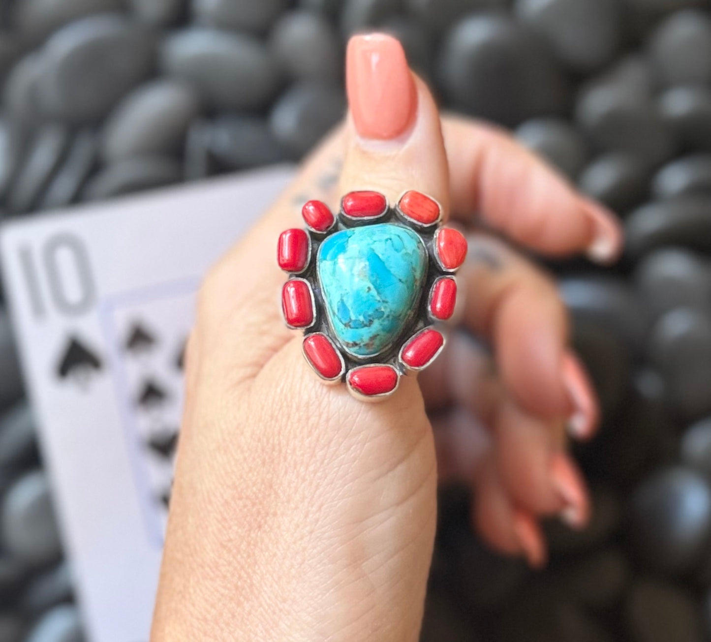 Coral Corral Ring – Mojave Turquoise & Red Coral | Size 10