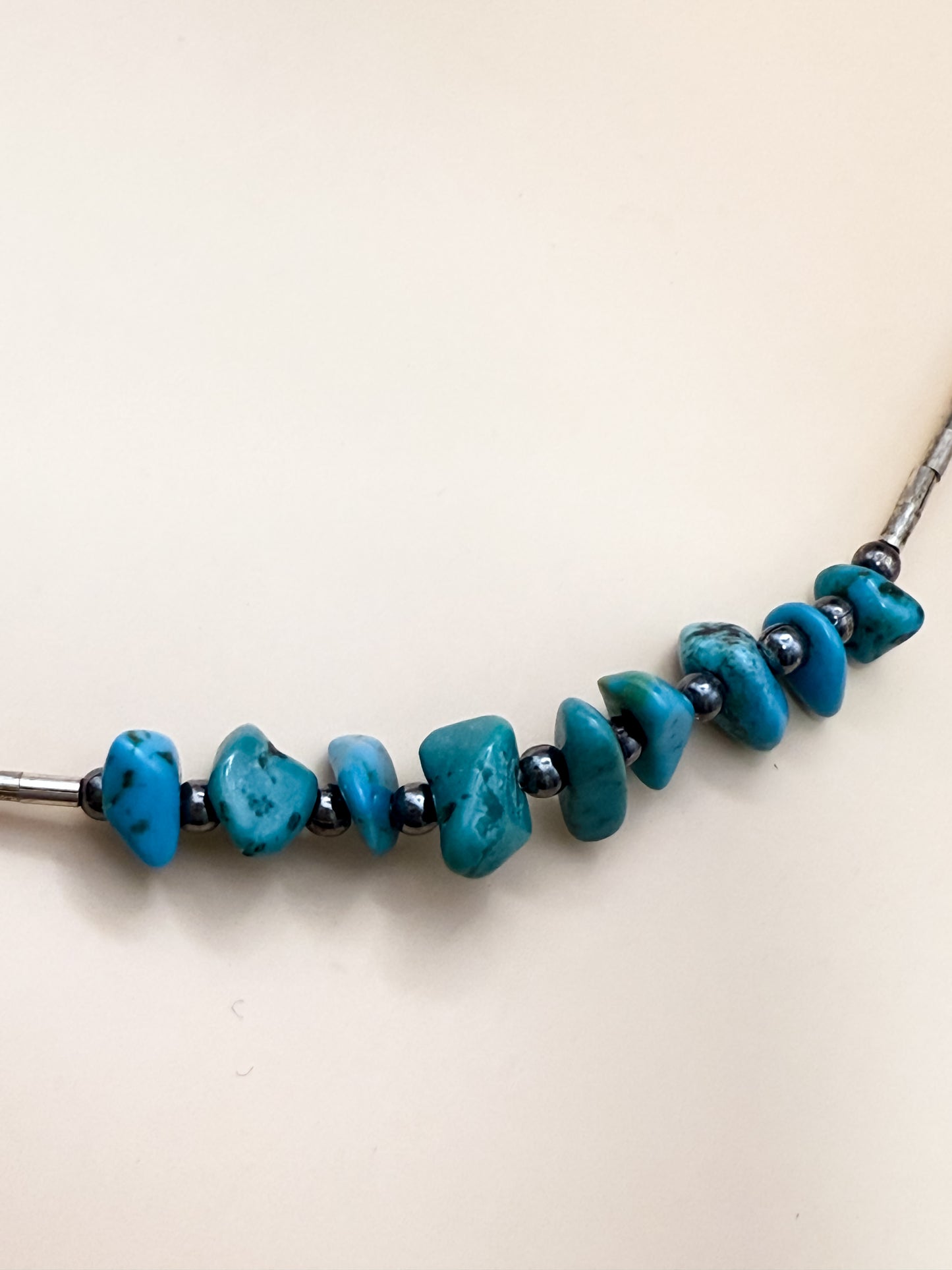 VINTAGE Sterling Silver & Turquoise Nugget Necklace – 16” – Likely Native American, Southwest Style
