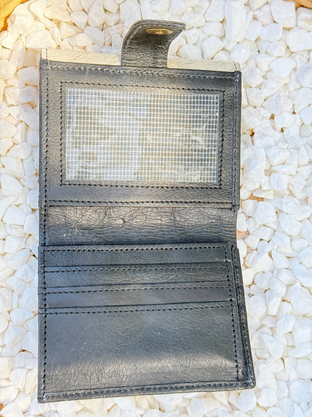 Mini Hide : Cowhide and Black Leather Trifold Wallet